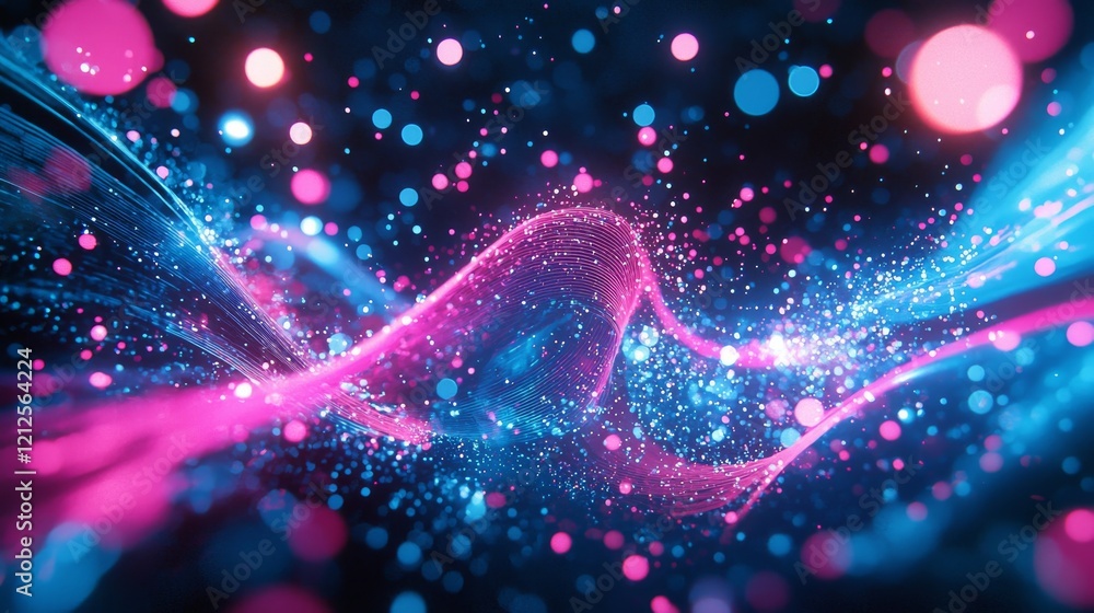 Poster cyber network data particles cyber network data particles with a 3d illustration of a neural data fi