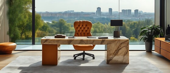 Fototapeta premium Luxurious home office with city view. (4)