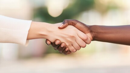 A close-up shot of two individuals shaking hands, conveying a sense of agreement or partnership