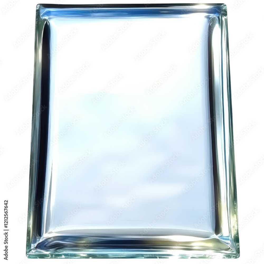 Poster square glass block with a smooth surface on a white background for abstract design or product displa