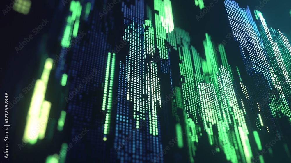 Aufkleber Big data concept illustrated. 3D visualization of blockchain. Flow of information waves and a global database. Stock analysis through neural networks. Background of advanced technology