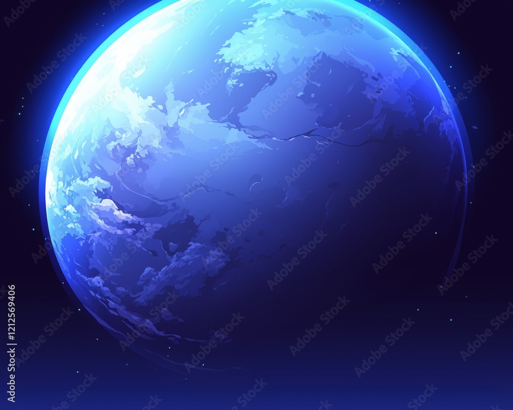 Poster planet earth, with its city lights shining and a burgeoning cellular digital network spreading binar