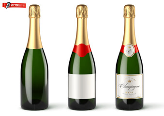 Vector realistic illustration of champagne bottles on a white background.