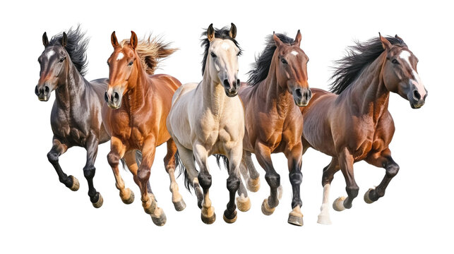 Wild horses running, isolated on transparent background