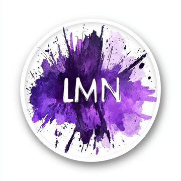 Purple LMN Logo with Paint Splatter Design and Circular Artistic Pattern