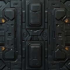 A seamless texture of black sci-fi panels with rounded corners, sci-fi elements, and futuristic materials.