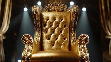 Regal and Ornate Golden Throne with Intricate Detailing and Spotlight Background