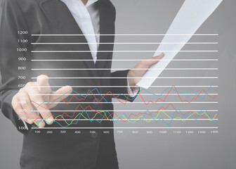 Hand drawing growth graphs of financial indicator and accounting market economy analysis chart, business strategy concept.