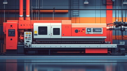 Detailed and Modern Industrial Manufacturing Machine in a Vibrant Factory Setting with Emphasis on Machinery Components and Advanced Technology