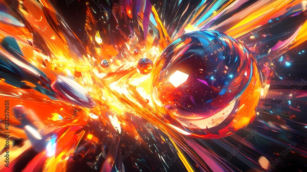 Aufkleber abstract colorful sphere exploding through energy streams