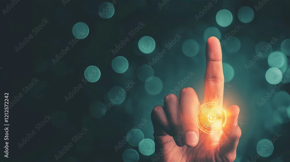 Poster the concept of cyber security involves using a thumbprint scan or digital biometric processing for a