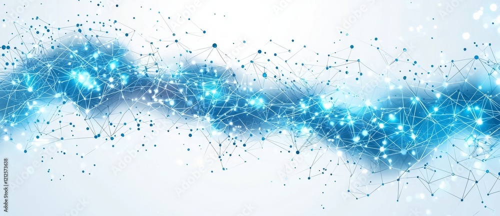 Poster a digital network illustration with linked dots and lines, presented in a 3d rendering
