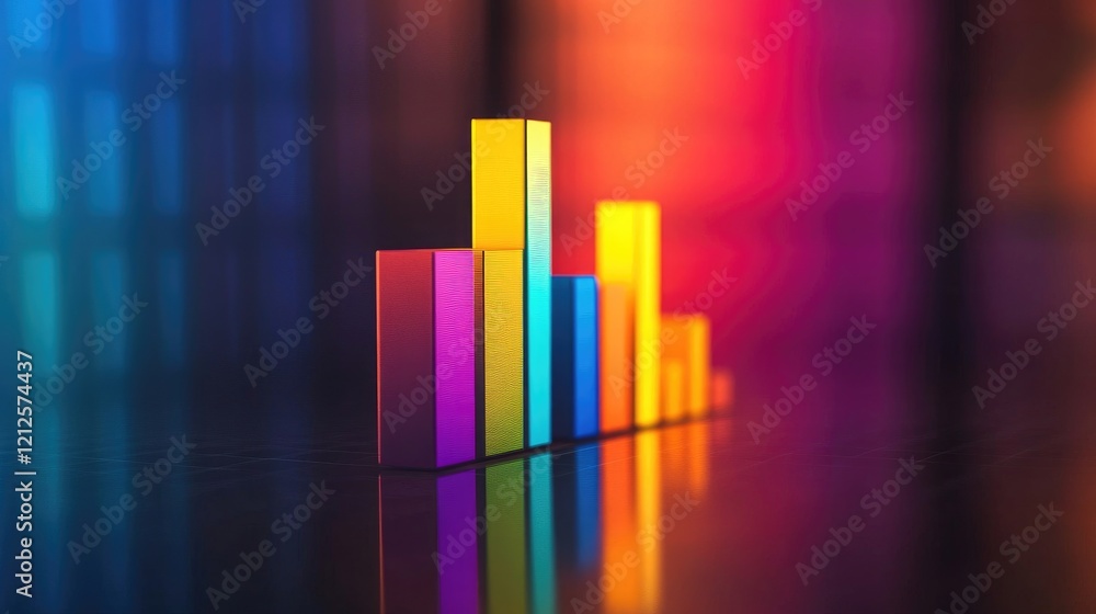 Aufkleber a colorful d bar graph rising dramatically on a reflective surface, symbolizing growth and success i