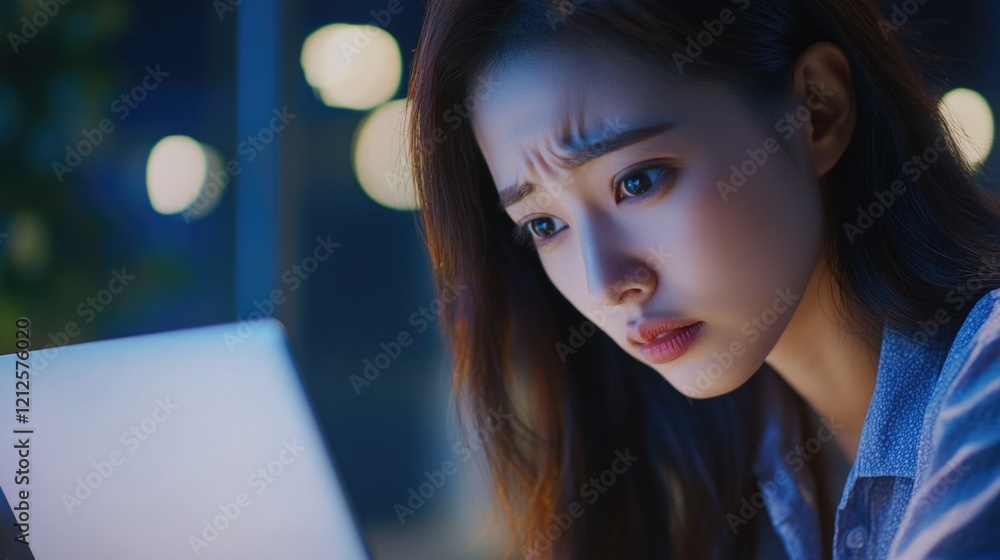 Poster a person checks her computer display