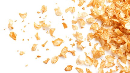 Crunchy fried onion flakes isolated on white