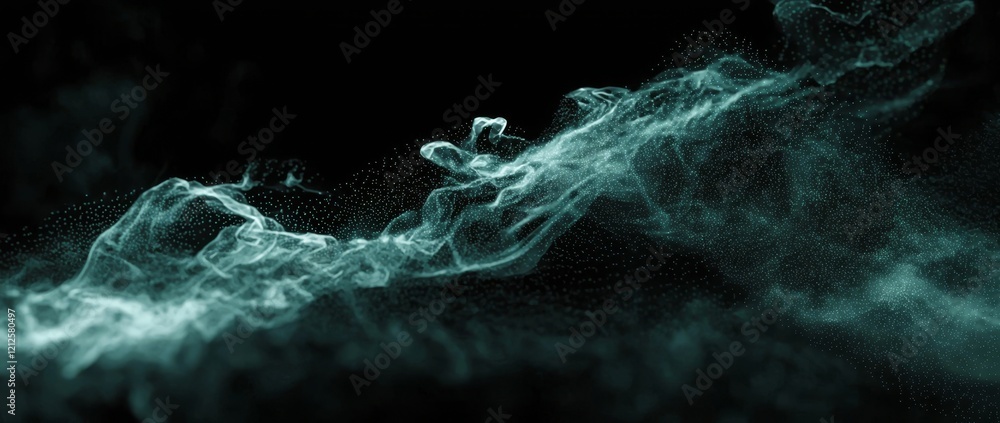 Poster abstract background featuring a wave of points and lines, dynamic wave in motion, dots floating in s