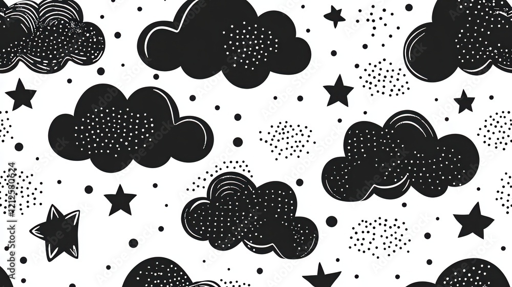 Poster abstract black and white cloud pattern design digital art seamless texture playful environment creat