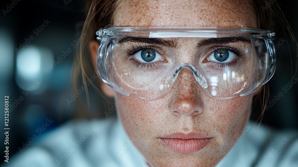 Poster 这位女性微生物学家在现代化实验室中，使用先进设备处理分子样本