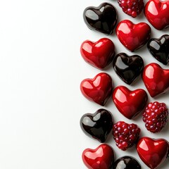 Fototapeta premium chocolate-dipped berry hearts border, isolated on white background