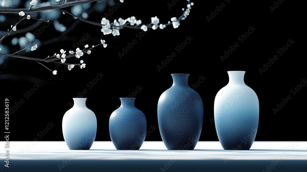 Aufkleber arranging modular ceramic vases in gradient hues in a studio setting, capturing an elegant environme