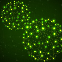 Fototapeta premium Abstract wireframe mesh spheres with glowing dot and lines, network connections. Polygonal geometric element