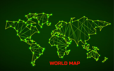 Polygonal abstract world map with connected lines, network connections