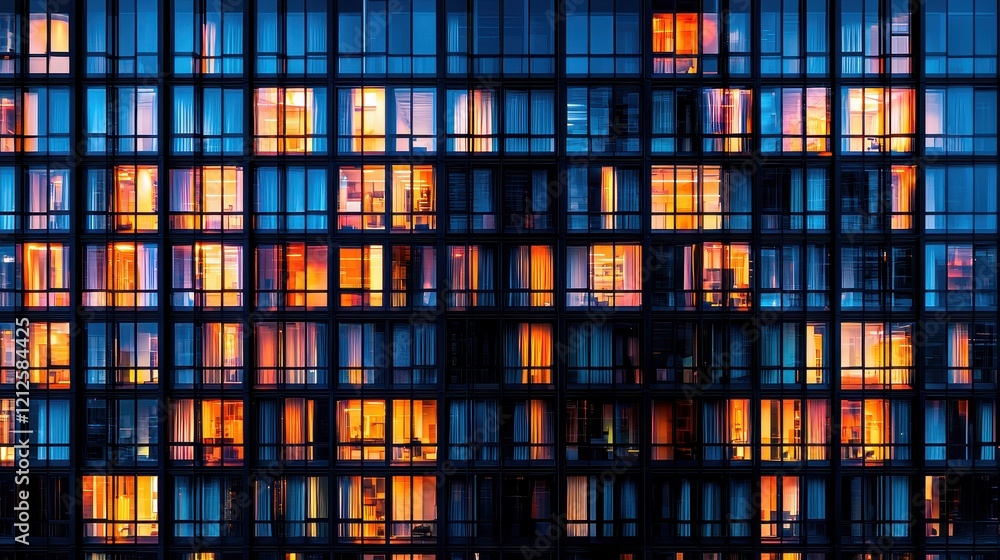 Poster showcasing modular building facade bold and colorful panel design in urban environment for architect
