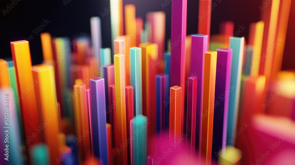 Poster a dynamic d bar graph displayed on a digital screen, showcasing vibrant colors and varying heights, 