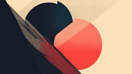 Abstract Geometric Composition with Red and Black Circles