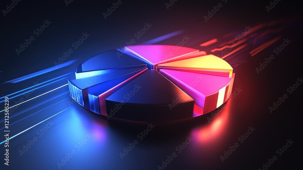 Aufkleber a dynamic d pie chart with glowing segments, illustrating various financial metrics, with depth and 