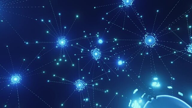 neural network with interconnected nodes and pathways, the power of artificial intelligence and deep learning. represent machine learning, big data analysis,
