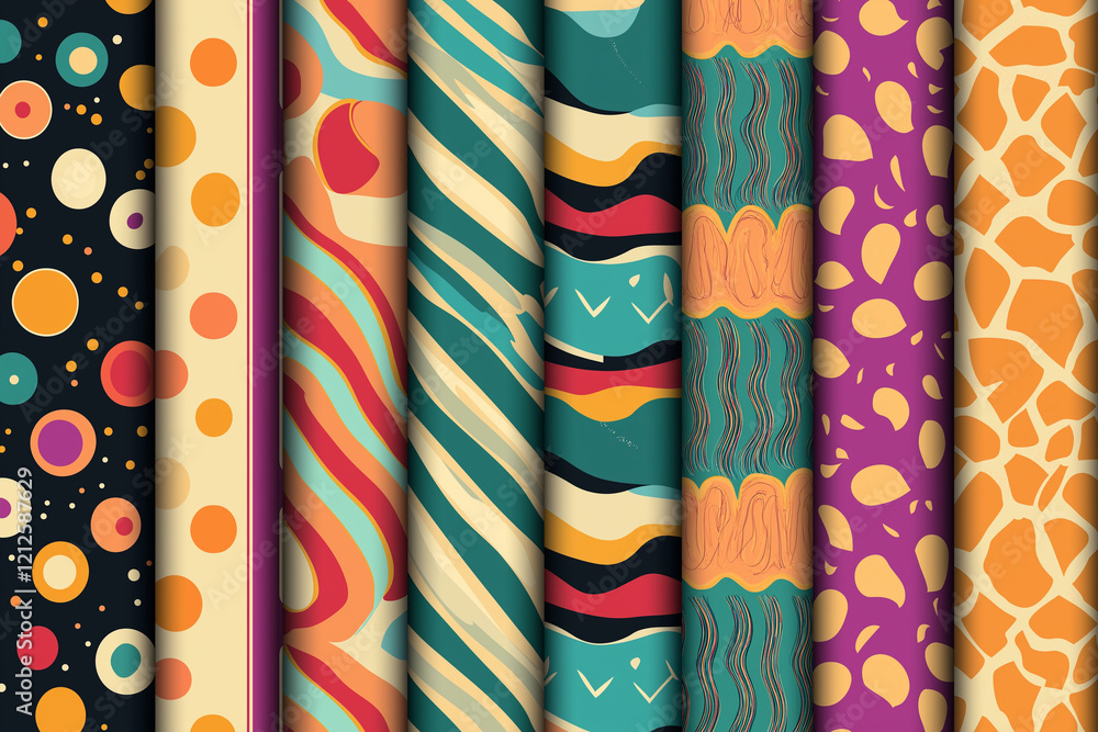 Poster retro colorful vector seamless patterns
