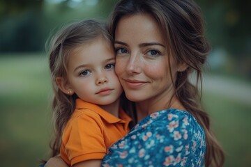 A mother holds her young daughter close, showing love and protection