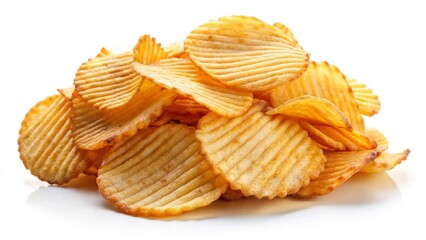 Delicious potato chips, isolated on white background

