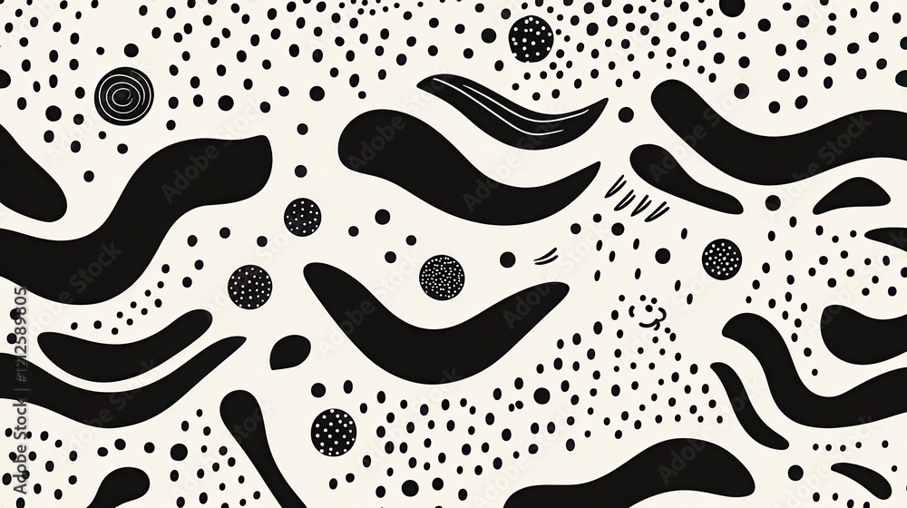 Poster abstract black and white pattern design with curves and dots for modern art digital background creat