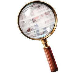 Magnifying glass with a wooden handle on a white background for reading and inspection purposes isolated on transparent background.