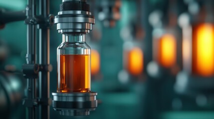 Elixir of Life Concept, Steampunk Inspired Laboratory Displaying Elixir of Life with Intricate Machinery and Glowing Bottles