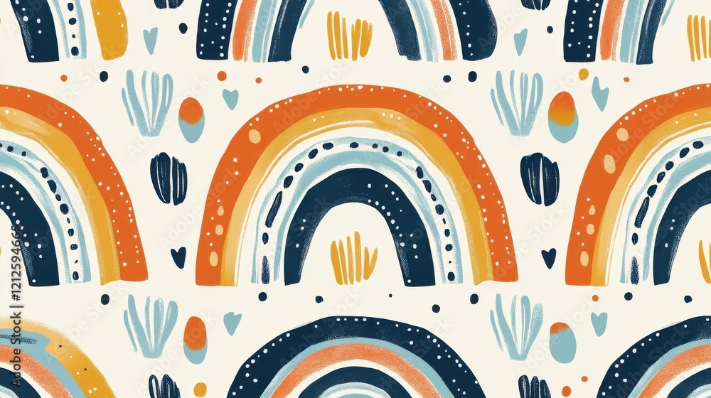 Poster bold abstract scandinavian pattern with rainbows and cacti graphic design colorful environment vibra