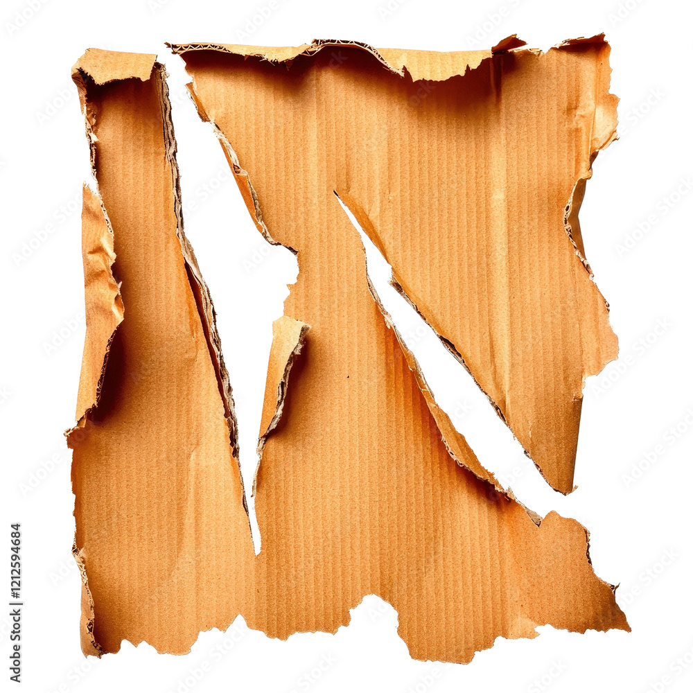 Poster torn edges of a piece of brown paper with a textured surface on a white background isolated on trans
