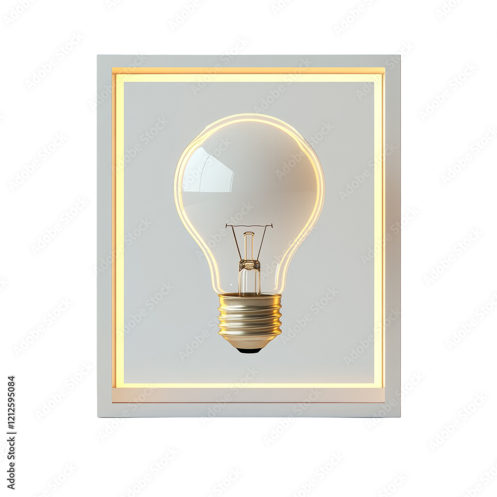 Aufkleber a glowing lightbulb is centrally positioned within a minimalist white frame with subtle yellow inner