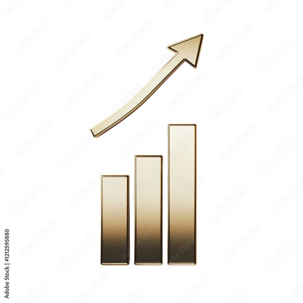 Aufkleber a 3d rendering depicts a golden arrow pointing upward over a gold bar graph illustrating positive fi