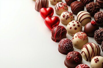 Obraz premium chocolate truffle gift border, isolated on white background