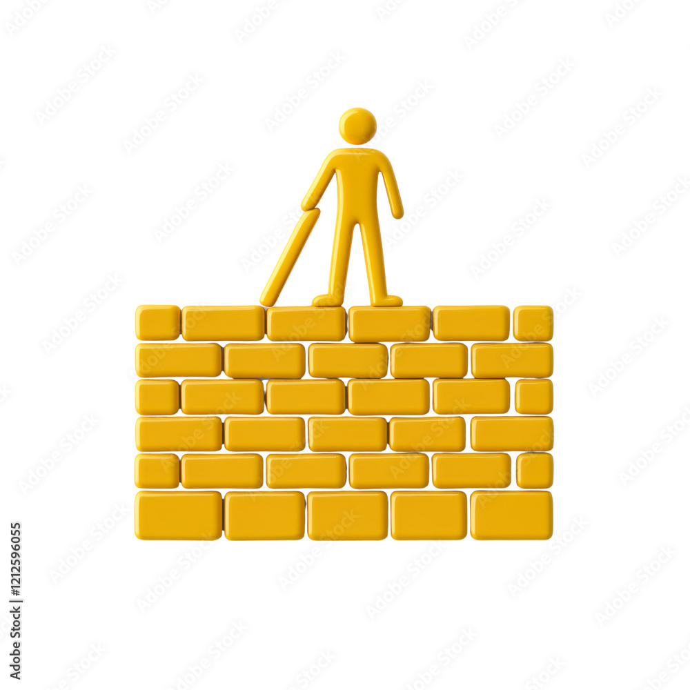 Poster a 3d rendered image shows a yellow figure standing on a yellow brick wall symbolizing overcoming obs