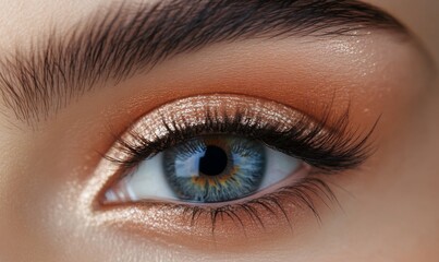Obraz premium close up eye with false eyelashes, macro photography.
