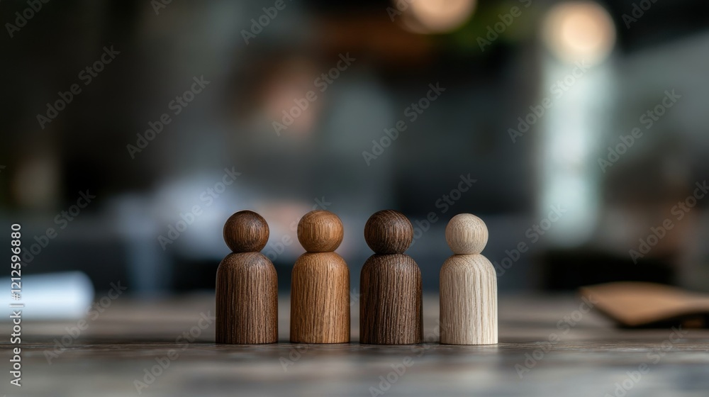 Aufkleber three wooden figures displayed on a wooden table in a simple and minimalist setting