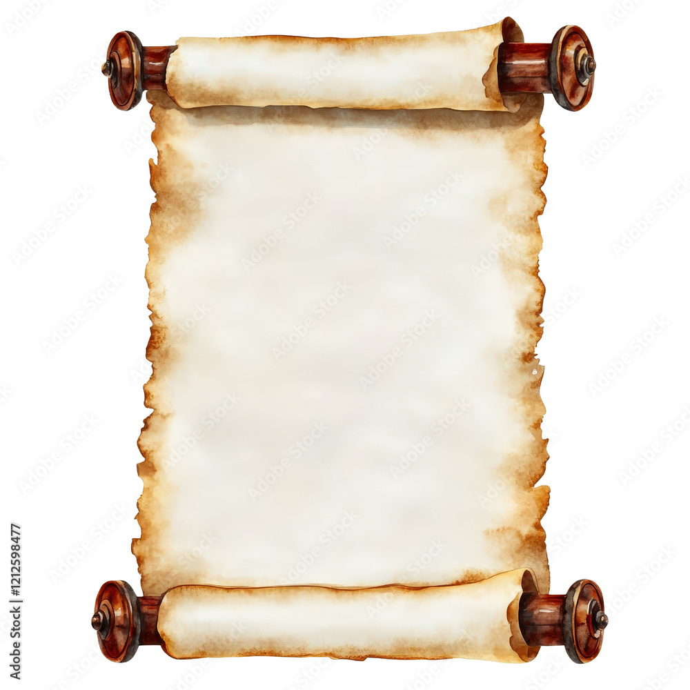 Poster scroll with intricate design displayed on a wooden table in natural light showcasing its details iso