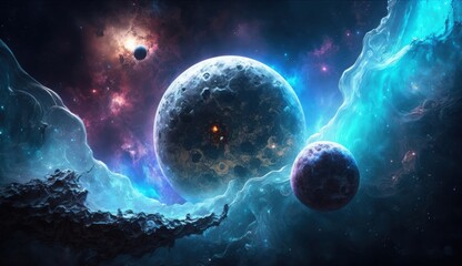 Fototapeta premium Cosmic Nebula with Planets