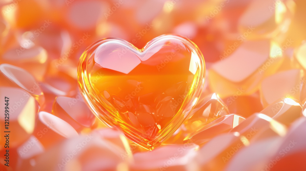 Poster vibrant heart shaped object glows amidst sea of soft, translucent shapes, evoking warmth and affecti