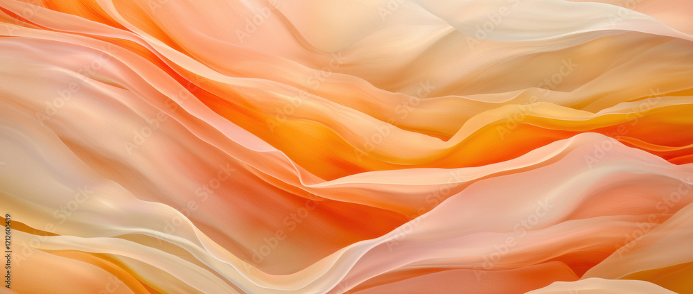 Poster soft, flowing abstract waves in warm orange and cream tones create serene atmosphere