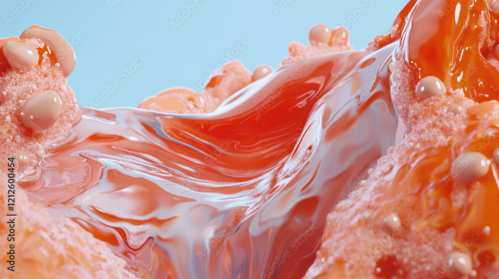 Poster abstract representation of fluid dynamics with vibrant orange hues, showcasing smooth textures and o